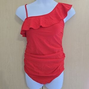 Summer Mae L Red One-Shoulder‎ Ruffle Swimsuit Maternity